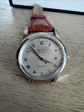 Men's Automatic Silver Dial Watch with Brown Leather Strap